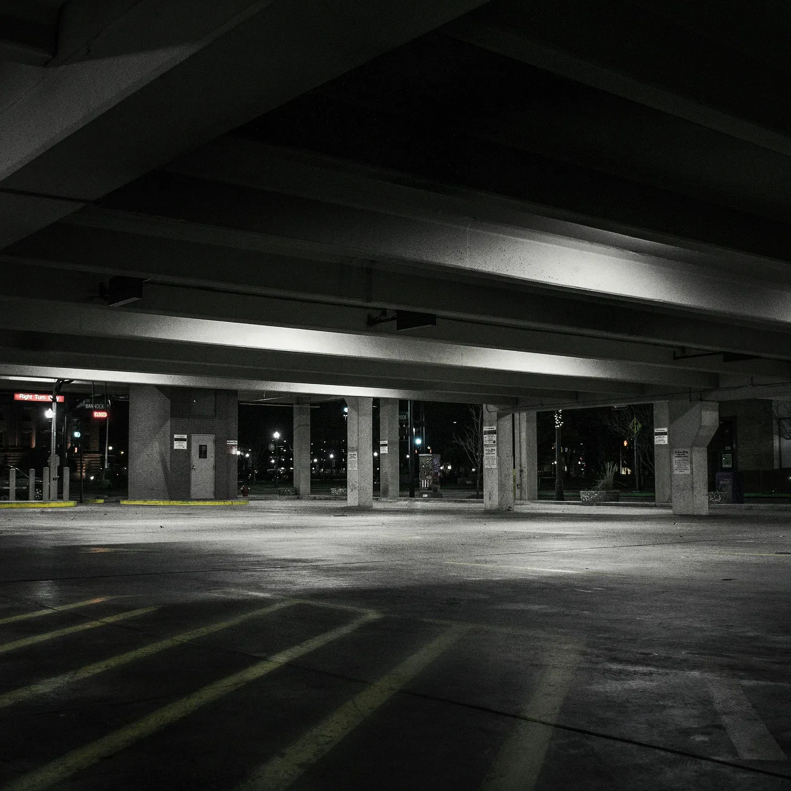 Empty parking lot at night